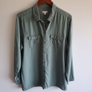 J Jill Women's XL Sage Green 100% Tencel Lyocell Button Up Shirt Long Sleeve